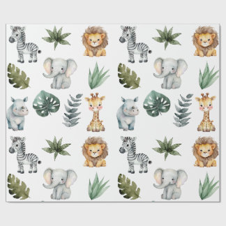 Papel De Presente Aquarelas - Quarelas Adoráveis Bebês Safari
