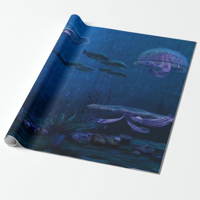Papel De Presente Aquário de águas-vivas noturnas (Desenrolado)