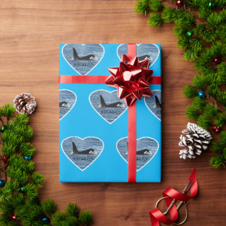 Papel De Presente Aquário Personalizável Baleia Assassina Orca Azul