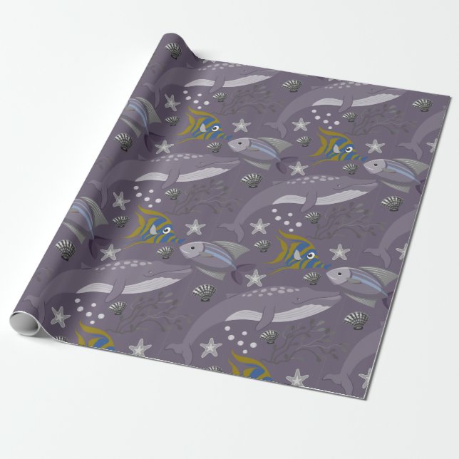 Papel De Presente Aquatic animals pattern | ocean underwater life 24 (Desenrolado)
