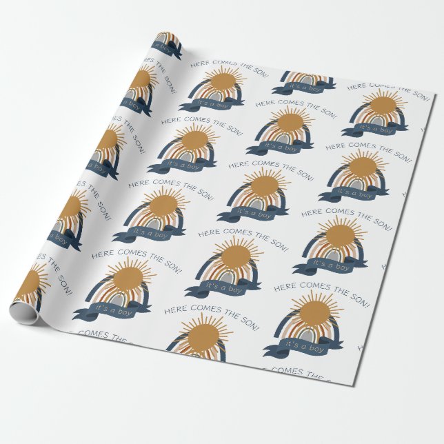 Papel De Presente Aqui Vem o Menino Boho Baby Chá de Bebê (Desenrolado)