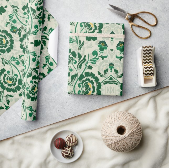 Papel De Presente Árabe Elegante geométrica floral verde marroquino (Artesanato)