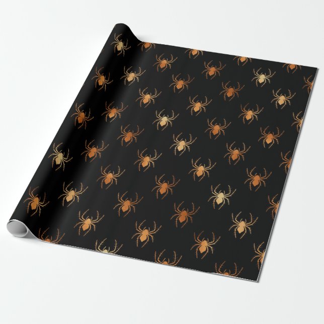 Papel De Presente Aranha de Halloween preta e cobre em folha (Desenrolado)