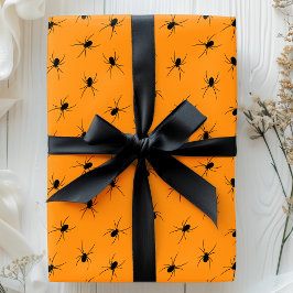 Papel De Presente Aranhas de Halloween Preto Laranja Padrão Assustad