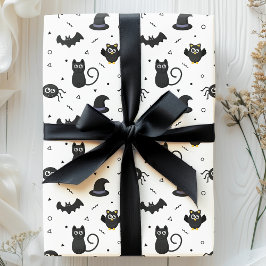 Papel De Presente Aranhas, morcegos e gatos bonitos no Halloween