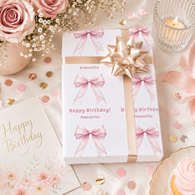 Papel De Presente Arco de aniversário rosa creme menina (Criador carregado)