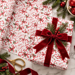 Papel De Presente Arco de Coquete Vermelho Festivo Letra de Natal Al