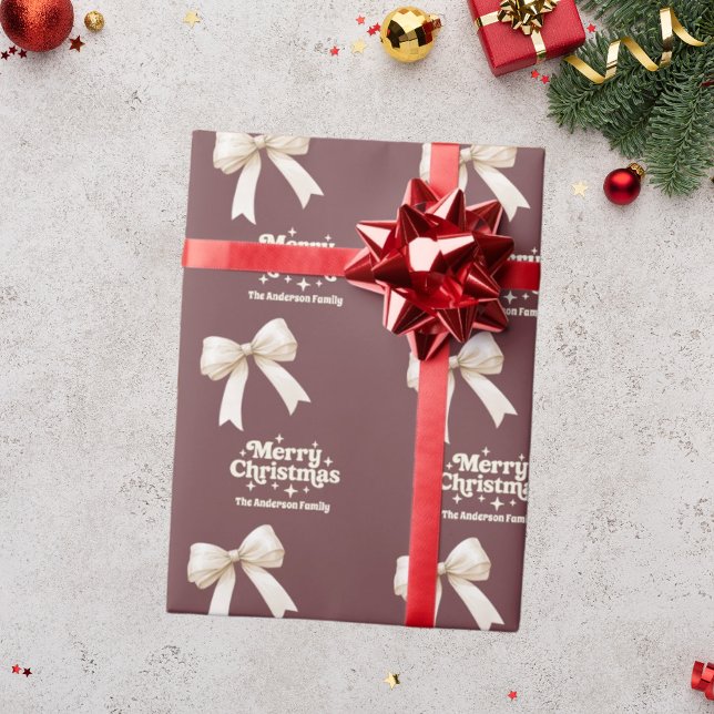 Papel De Presente Arco de creme castanho retro Natal (Criador carregado)