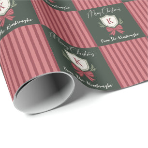 Papel De Presente Arco de Crista de Monograma Personalizado Natal