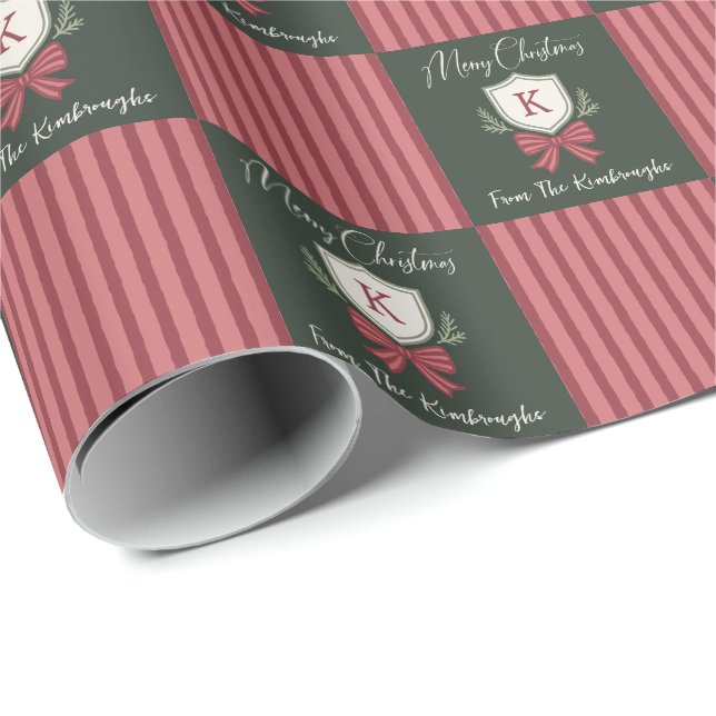 Papel De Presente Arco de Crista de Monograma Personalizado Natal (Ponta do rolo)