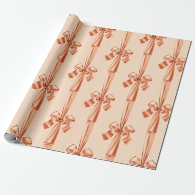 Papel De Presente Arco de Faux Satin de Faux Peach Elegante (Desenrolado)