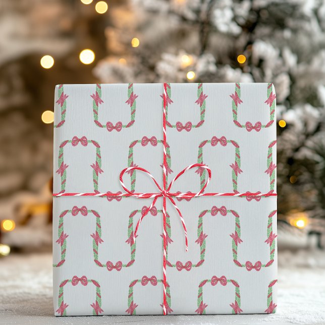 Papel De Presente Arco de Natal com Bolinhas Vermelhas em Aquarela (Criador carregado)