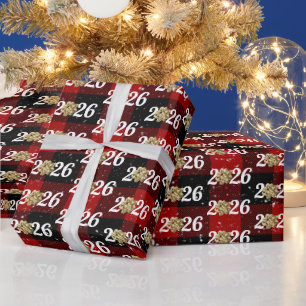 Papel De Presente Arco de Natal Dourado em Xadrez 2026