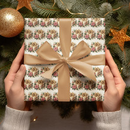 Papel De Presente Arco Dourado Coquette de Poinsettia Vermelha