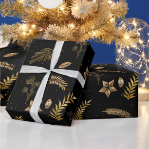 Papel De Presente Arco Dourado Natal - Preto Moderno