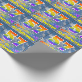 Papel De Presente Arco-Íris "57" e "FELIZ ANIVERSÁRIO", Nuvens, Céu