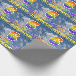 Papel De Presente Arco-Íris "6" e "FELIZ ANIVERSÁRIO", Nuvens, Céu