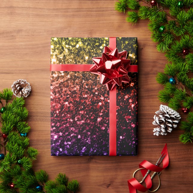 Papel De Presente Arco-íris amarelo vermelho roxo brilho falso faísc (Presente de Natal)