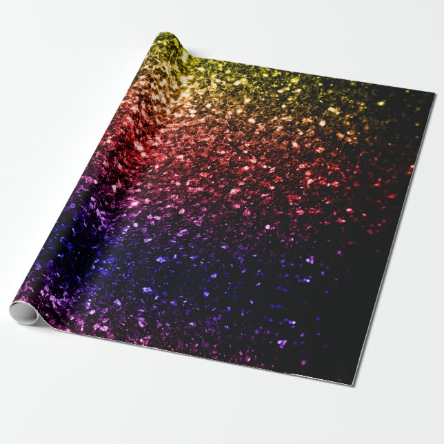 Papel De Presente Arco-íris amarelo vermelho roxo brilho falso faísc (Desenrolado)
