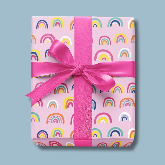 Papel De Presente Arco-íris Aquarela Rosa (Pink Rainbow girls wrapping paper, ideal for birthday, baby shower or new born baby.)