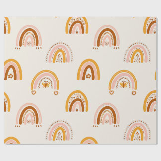 Papel De Presente Arco-íris Boho Caprichosos com Borboletas e Coraçã