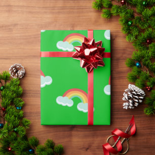 Papel De Presente Arco-Íris Bonito com Padrão de Nuvens