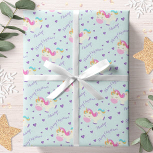 Papel De Presente Arco-íris Brilhante de Unicórnio Natal Aqua