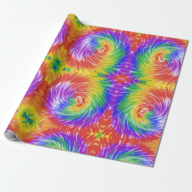 Papel De Presente Arco-Íris Brilho Tie Dye Swirl (Desenrolado)