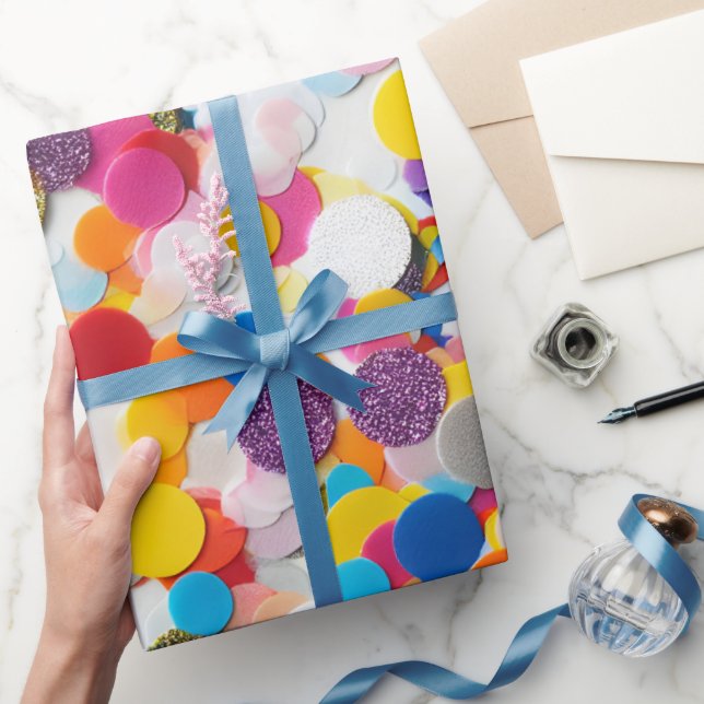 Papel De Presente Arco-Íris Confetti — Papel de Arrastamento de Aniv (Presentear)