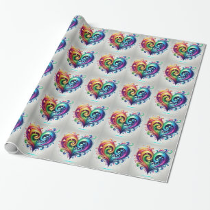 Papel De Presente Arco-Íris Coração Invertendo Cores Brilhantes