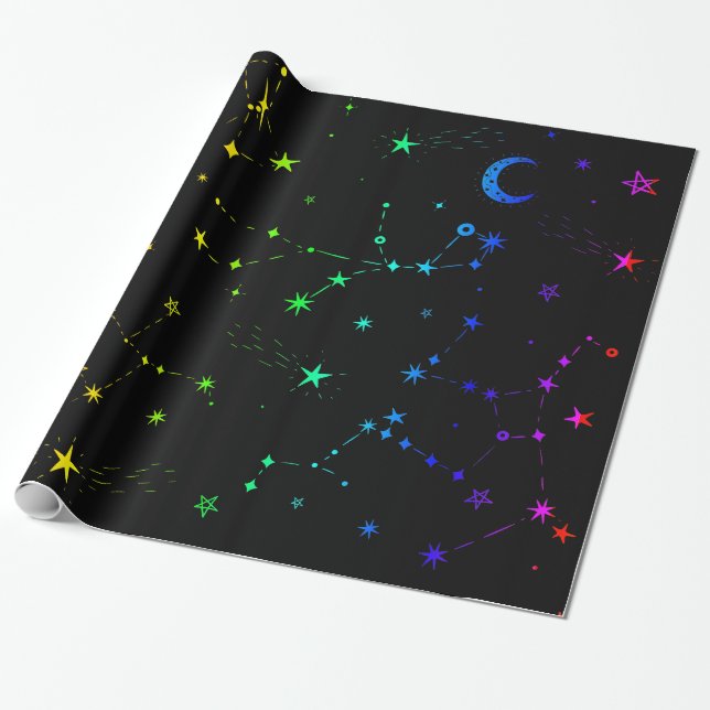 Papel De Presente arco-íris da constelação da lua celeste (Desenrolado)