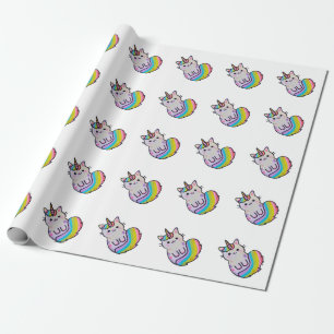 Papel De Presente Arco-íris de unicórnio de gato bonito