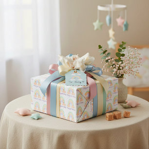Papel De Presente Arco-íris e estrelas aniversário de bebês