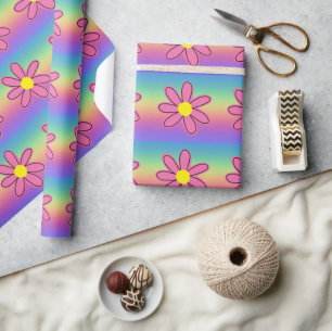 Papel De Presente Arco-íris e Flores