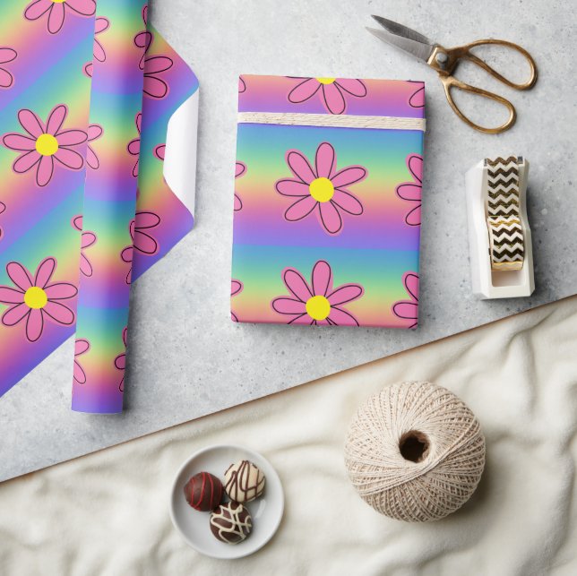 Papel De Presente Arco-íris e Flores (Artesanato)