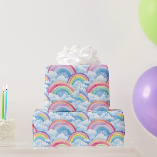 Papel De Presente Arco-íris e Nuvens (Presentes para festas)
