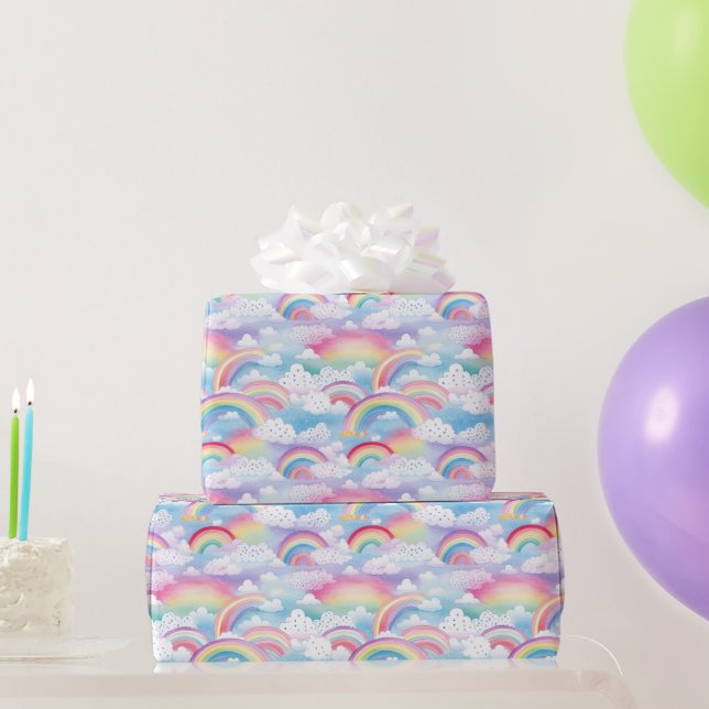 Papel De Presente Arco-íris e Nuvens (Presentes para festas)
