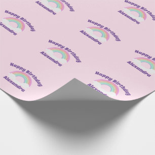 Papel De Presente Arco-íris Glitter Aniversário Feliz Personalizado