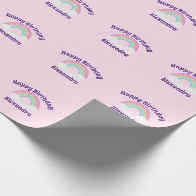 Papel De Presente Arco-íris Glitter Aniversário Feliz Personalizado  (Ponta)