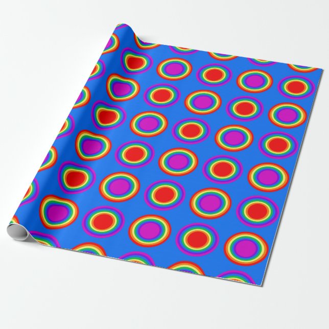 Papel De Presente Arco-íris Groovy de círculos concêntricos (Desenrolado)