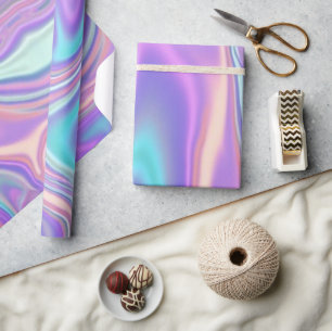 Papel De Presente Arco-íris Iridescente Metálico Rosa Aqua Roxo