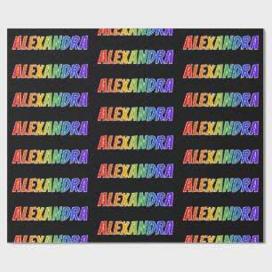 Papel De Presente Arco-Íris Nome "ALEXANDRA"; Divertido e Colorido