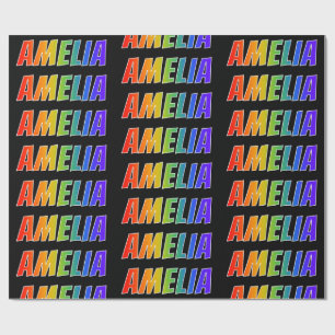 Papel De Presente Arco-Íris Nome "AMELIA"; Divertido e Colorido