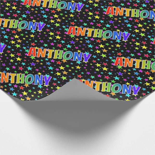 Papel De Presente Arco-Íris Nome "ANTHONY" + Estrelas (Ponta)
