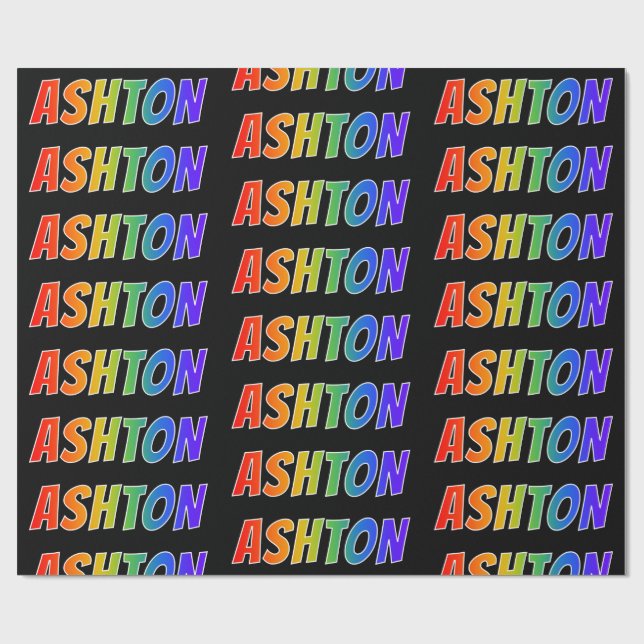 Papel De Presente Arco-Íris Nome "ASHTON"; Divertido e Colorido (Aberto)