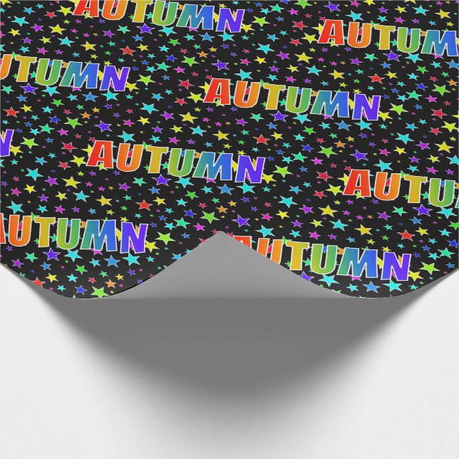 Papel De Presente Arco-Íris Nome "AUTUMN" + Estrelas (Ponta)