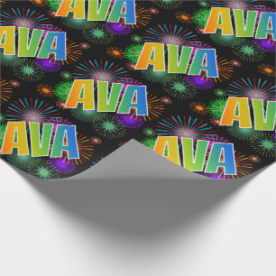 Papel De Presente Arco-Íris Nome "AVA" + Fireworks