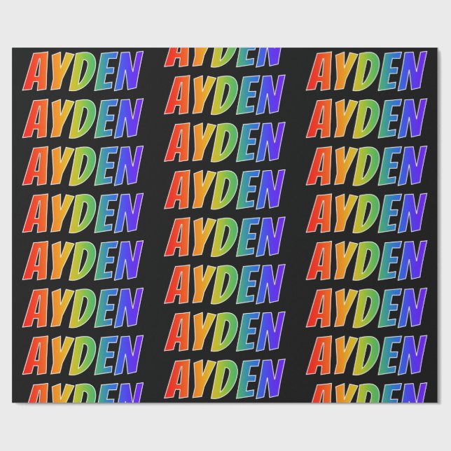 Papel De Presente Arco-Íris Nome "AYDEN"; Divertido e Colorido (Aberto)