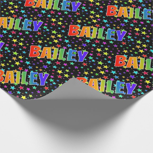 Papel De Presente Arco-Íris Nome "BAILEY" + Estrelas (Ponta)