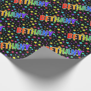 Papel De Presente Arco-Íris Nome "BETHANY" + Estrelas